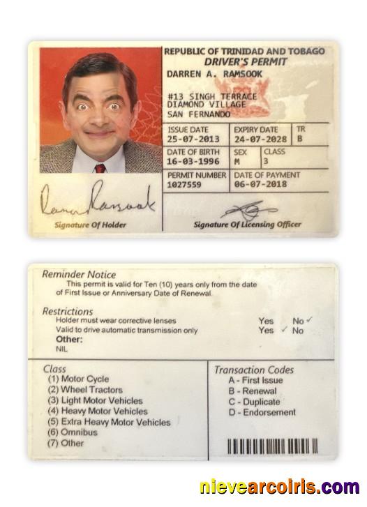 Trinidad and Tobago driving license 2018-present